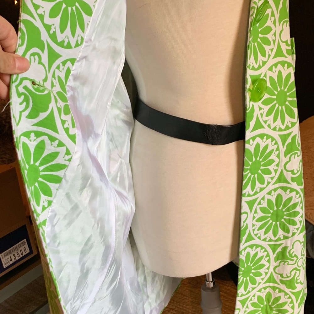 Vibrant Vintage-Inspired Green Floral Women's Blazer by Margaret Frances - Picture 8 of 10